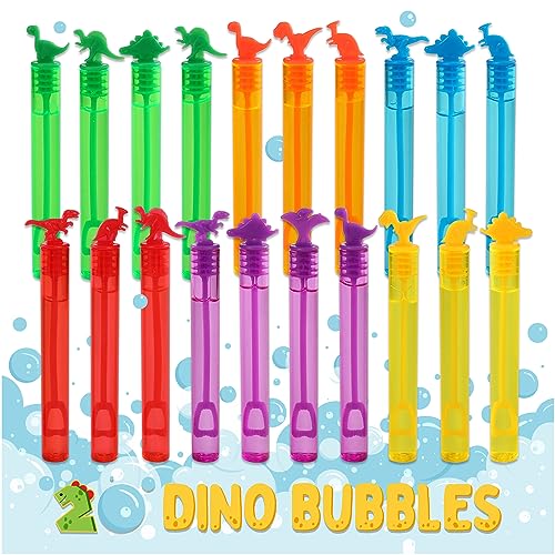 Magicat Dino Seifenblasen Kinder Set I 20 Seifenblasen mit Dinosaurier Design, in 6 Farben I Bubbles für Kindergeburtstag, Hochzeit, Halloween, Mini Blasen Spielzeug als Mitgebsel für Kinder