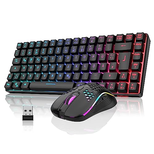 RedThunder K84 Kabelloses Gaming Tastatur und Maus Set, QWERTZ DE Layout, Wiederaufladbare Kompakte, Ultraleichte - mit Wabenkonstruktion für PC MAC PS5 Xbox Gamer