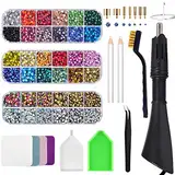 Bedazzler Kit mit Strass, Hot Fixed Edelstein Handwerk Applicator für Diamant Malerei Stift, Wachsstift, Pinzette, Tablett, Reinigungsbürste Tuch, 28 Farben Strass Kristalle für DIY Kleidung Schuhe