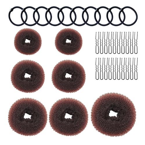 37 Stück Donut Hair Bun Maker Set, 7 Stück Duttkissen mit 10 Elastische Haarband und 20 U-förmige Haarnadeln, Duttkissen Frisurenhilfe Set, Donut-Haarknoten Maker Set