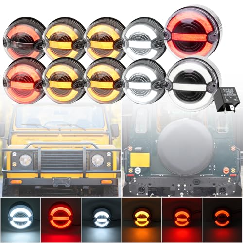 NSLUMO Halo Light-Update-Kit für Lan.d/Ro.ver Defender 90 110 130 1995-2016 Front-LED-Positionslicht Blinker Seitenblinker Rücklicht Bremslicht 10 Stück klar