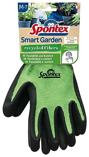 Spontex Smart Garden Gartenhandschuhe, Touchscreen kompatibel, aus recycelten PET-Flaschen, mit Nitrilbeschichtung, Größe M, 1 Paar