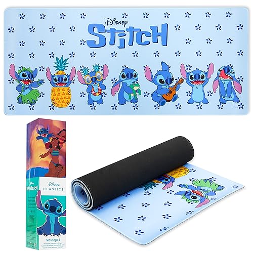 Disney Stitch Schreibtischunterlage XXL - Baby Yoda Gaming Schreibtisch Zubehör 800x360mm - Anti-Rutsch, Bürobedarf PC Laptop Zubehör Unterlage Matte Gaming Desk Mat Büro Deko (Blau Stitch)