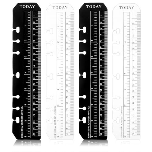 JIYIN 4 Stück A5 Lineal Lesezeichen, Seitenmarker Ruler PVC Notebook Binder Lineal für A5 Format 6-Loch Binder Notizbuch Tagebuch Organizer(Schwarz + Klar)