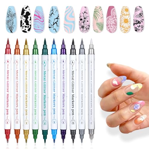 10 Farben 3D Nagellack Stift Set Doppelseitiger Nagelstift Nagelkunst Stifte Nagellackstifte Schnell trocknend Nagelkunst Marker Nagelkunststift Art Nail Pen Acrylfarbe Nagelspitze Graffiti Dotting