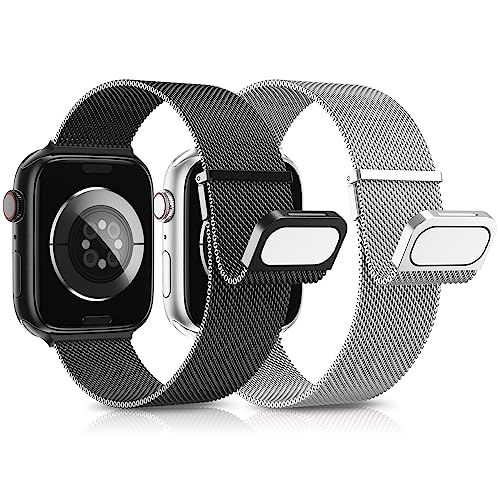 AMSKY 2 Stück Band Kompatibel mit Apple Watch Armband 44mm 40mm 46mm 45mm 42mm 41mm 49mm 38mm, Dual Magnet Edelstahl Metall Kompatibel mit iWatch Armband Se Ultra Series 10 9 8 7 6 5 4 3 2 1