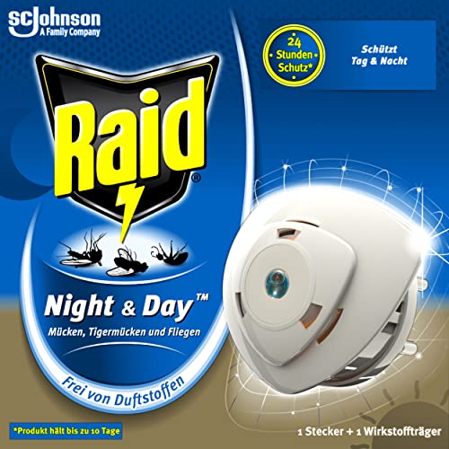 Raid Night & Day Elektrischer Mückenschutz, Insektenstecker für Fliegen, 1er Pack