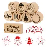 BOOMTOP 8Pcs Weihnachten Stempel Holz Rund Holzstempelset Merry Christmas Stempel Weihnachtsstempel Klein Motivstempel Kinder für Kartenbasteln Scrapbooking Geschenkpapier