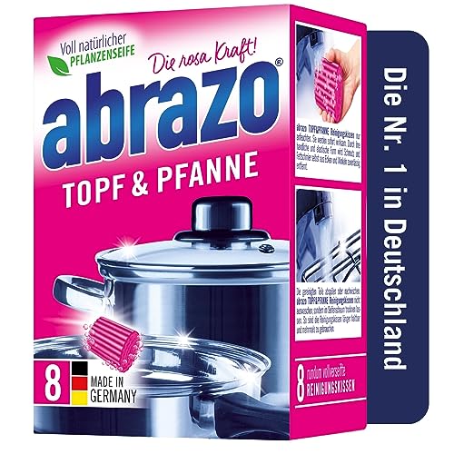 abrazo Topf & Pfanne | 8 Reinigungskissen für Töpfe, Grill & Backofen, Spülschwamm mit veganer Pflanzenseife, Küchenschwamm, Reinigungsschwamm