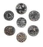 Wikingermünzen Versilbertes Metall. Schatz der Wikinger. Ursprüngliche Geschenk-Gadget-Idee für Fans, Cosplay, Fantasie. Set 7 Reproduktion Vikings Coins