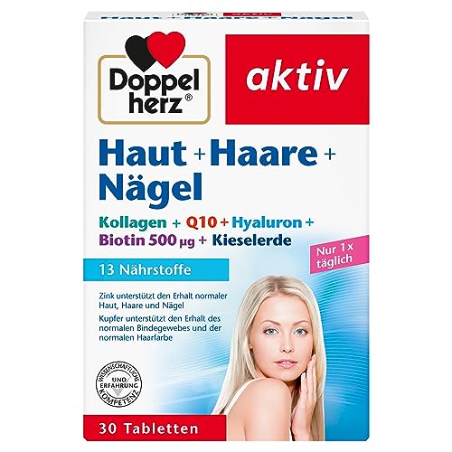 Doppelherz Haut + Haare + Nägel - 13 Nährstoffe - Mit Zink & Biotin als Beitrag zum Erhalt normaler Haut, Haare und Nägel - 30 Tabletten