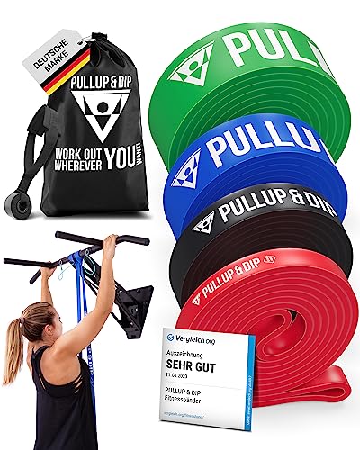 Fitnessbänder Widerstandsbänder von Pullup & Dip mit Tasche und gratis Übungsanleitung - Klimmzugband Widerstandsband Pull Up Resistance Band – Fitnessband Klimmzughilfe in EXTRA Light (rot)