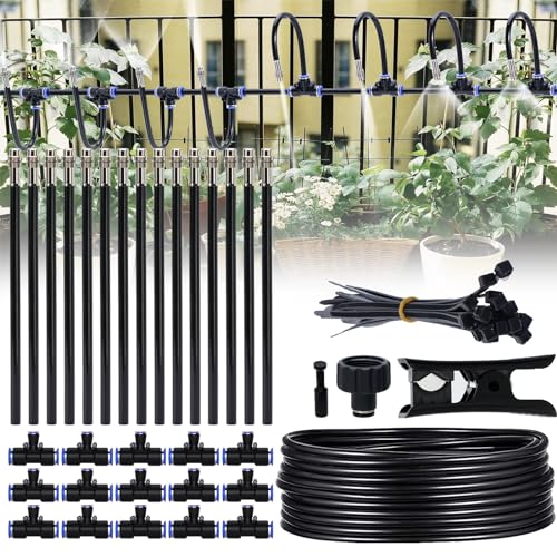 Bewässerungsnebelsystem, 49ft Nebelleitung, 15 Directional Brass Spray Nozzles, 3/4" Adapter, Nebelsystem für Bauernhof Rasenbewässerung, Outdoor-Nebelkühlsystem für Garten Terrasse