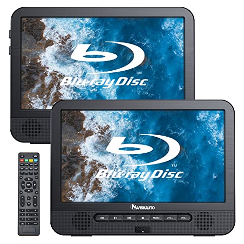 NAVISKAUTO Blu Ray DVD Player Auto 2 Bildschirme 10,1" Mit 4 Stunden Akku, tragbarer Bluray DVD Player 2 Monitore Kopfstütze HDMI In Dolby Audio USB SD