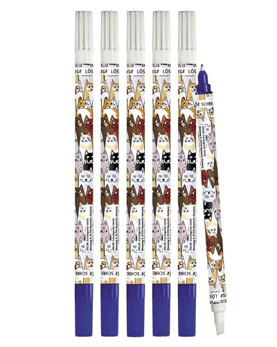 Online Vorteils-Pack Tintenlöscher 6x Tintenkiller zum Löschen und Überschreiben | Design Fluffy Cats | Entfernung und Korrektur blauer Tinte | Schreibfarbe blau