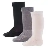 EWERS 3er-Pack Basic-Kniestrümpfe, mehrfarbige Uni-Socken für Mädchen und Jungen, Baumwolle, MADE IN EUROPE, Mädchensocken Jungensocken Kindersocken, Größe 19-22, schwarz/grau/weiß