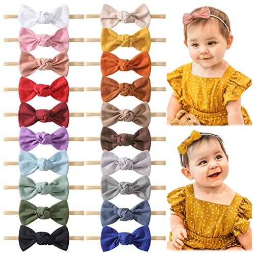 Jollybows 20 Stück Haarreifen Baby Mädchen, Haarschleife Stirnband Haarband Nylon-Haarbänder für Kinder Neugeborene Haar-Accessoires