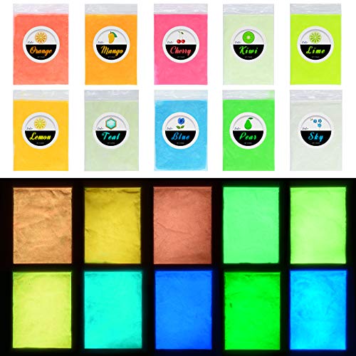 Leuchtender Epoxidharz Farbe Pigment - 10 Farben Im Dunkeln Leuchtendes Pigmentpulver für Slime, Nagel - Epoxid UV Harz Farbpigment Leuchtpulver für Nail Art, Malen, Acrylfarbe und Basteln - je 10g