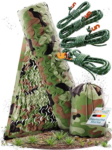 FAIRMO Das vielseitige Tarnnetz 2x3m Camouflage Sichtschutznetz & Sonnenschutz Inklusive Beutel und Karabiner - Camouflage Netz für Tarnung, Bundeswehr, Outdoor und Camping (Camouflage, 2x3)