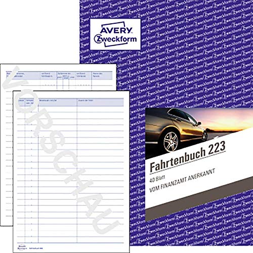 AVERY Zweckform 223 Fahrtenbuch (für PKW, vom Finanzamt anerkannt, A5, 80 Seiten|858 Fahrten, für Deutschland & Österreich zur Abgrenzung privater/geschäftlicher Fahrten)