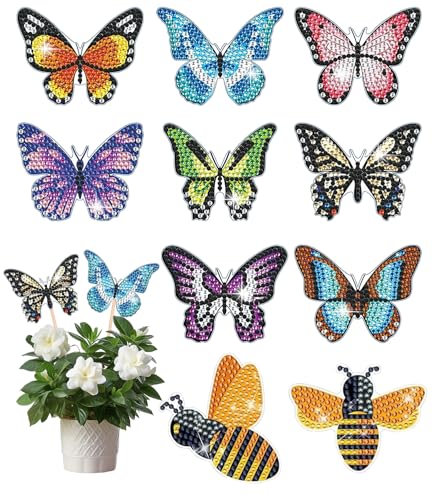 Diamond painting kinder,8 Stück Diamond painting schmetterling,2 Stück Bienen Diamant, für Draußen und Drinnen Balkon Deko,Basteln für Kinder Diamont Painting,Geburtstags Geschenk für Jungen Mädchen