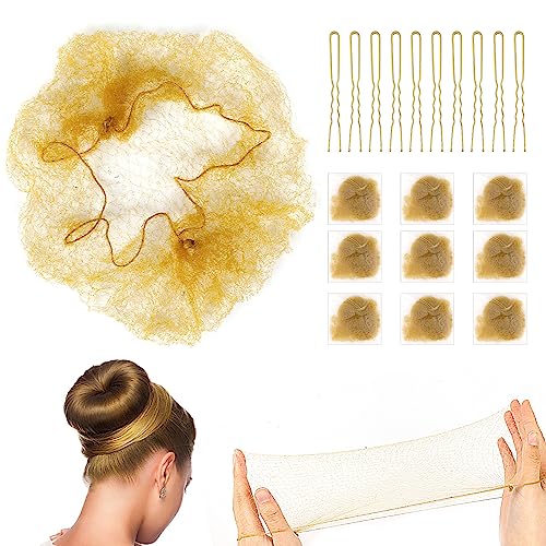 20 Stück Unsichtbare Haarnetz mit 20 Stück Haarnadeln, Nylon Haar Netze für Buns, Bun Netze Haarnetz Dutt Kinder Ballett Haarknoten Former Elastischer Rand Knotennetz Blond Netz