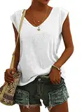 GeGekoko Damen T-Shirt Kurzarm V-Ausschnitt Flügelärmeln Oberteile Blusen Sommer Casual Lose Tank Top Basic Mädchen Tops Weiss M