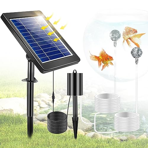 FLOWood Solar Teichbelüfter, Solarmodul Sauerstoffpumpe für Teich mit 2200mAh Akku, 2,5W 54 l/h Luft, 2 in 1 Solar Luftpumpe Aquarium Oxygenator mit Sauerstoffrohr und Luftblasenstein für Teich Pool