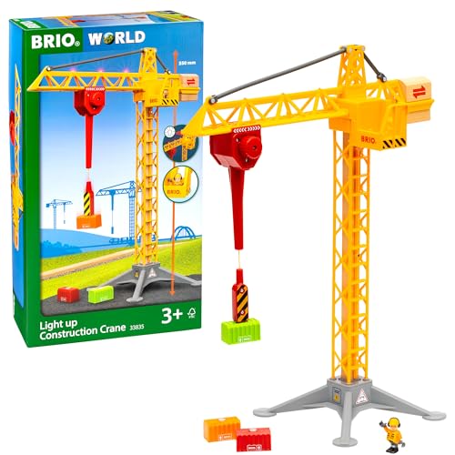 BRIO World 33835 Großer Baukran mit Licht - Zubehör Holzeisenbahn - Empfohlen für Kinder ab 3 Jahren, tolles