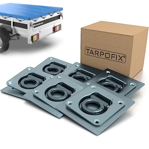 Tarpofix® Anhänger Zurrösen mit Gegenplatten (6 Stück) | Robuste Zurrmulden mit Einer geprüften Zugkraft von 800daN pro Zurrhaken | Langlebige Verzurrösen aus verzinktem & extra dicken Stahl