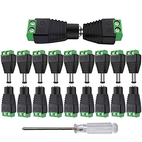 Aiqeer 25 Paare 5.5 X 2.1 mm DC Power Adapter Terminalblock, 12V / 24V DC Stecker Verbinder, 2 Polig Männlich Stecker & Weiblich Buchse Kit (Grün)