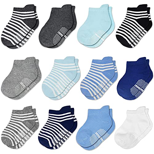 HYCLES Baby ABS Socken Kinder 12 Paar Stoppersocken Kinder Anti Rutsch Socken Kind Jungen Mädchen 23-26 27-30 Kleinkind Socken Baby 07 Streifen für 1-3 Jahre