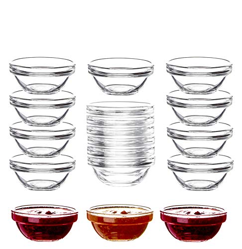 BigDean 18x Dipschalen Ø 6 cm aus gehärtetem Glas 30ml - Für Dip, Marmelade, Konfitüre - Stapelbar - Für Spülmaschine & Mikrowelle - Mini Soßen-Schalen für Tapas, Ketchup & Buffet