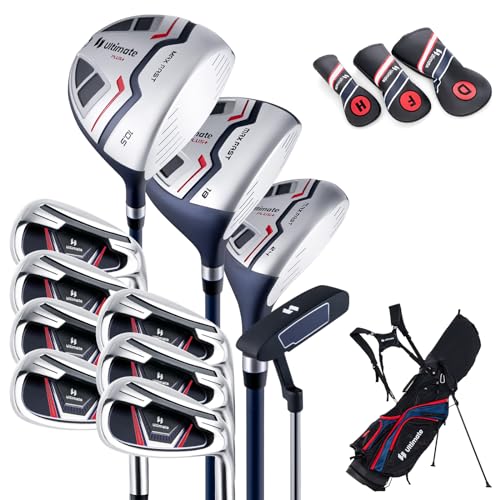 COSTWAY komplettes Herrem Golfschläger Set, 11 teilige Golfschlägersätze rechtshändig mit Tragetasche & Regenhaube, Golfset mit 1 Driver & 3 Fairway & 5 Hybrid & 5/6/7/8/9/ P/S Eisen & Putter (Blau)