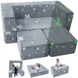 MeMoreCool Spielsofa Kindersofa, Im Dunkeln leuchtende Sterne, Ausklappbare Kinder Sofa Liege, Kinder Couch, Spielsofa für Kinder, Schlafzimmermöbel, Modulare Mini Sofa für Spielzimmer