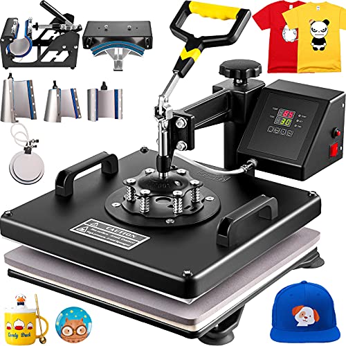 VEVOR Heißpresse 8 in 1 Heat Press für Textil Transferpresse Textilpresse mit Plattenpresse von 38 x 38 cm Textildruckpresse von 1000w Geeignet für Hüte, Mützen T-Shirts Tassen, Schwarz