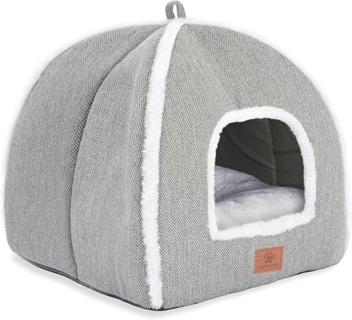 Katzenbetten für Hauskatzen, faltbare Katzenbetthöhle, Katzenhaus mit waschbaren Kissen, Katzenbett für Kätzchen, kleine Haustiere, Katzenzelt, weiches und warmes Katzenhaus für drinnen, Grau