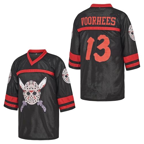 Herren Slashers Voorhees 13 Jason Hockey Trikot und Maske, Schwarz, L