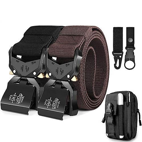 Leskyair 2er Herren Taktischer Gürtel, Arbeitsgürtel Hochleistungsgürtel, Gürtel Militär Wandern 3,8cm Breite, Geschenk mit Molle Beutel und Wasserflaschenclip Haken