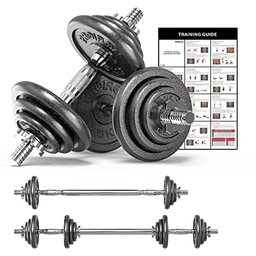 PROIRON Hanteln, Hantelset aus Gusseisen, 2 in 1 Kurzhanteln & Langhantel mit Verbindungsrohr, 5-20kg verstellbar Hantel Set 2er Kurzhantelset, Professionell Dumbbell Gewichten für Krafttraining