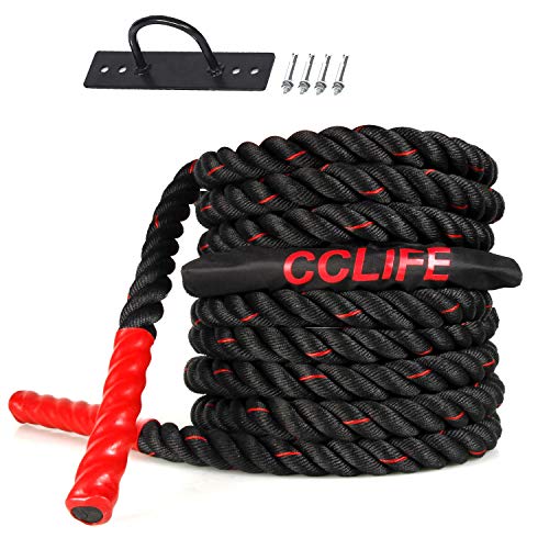 CCLIFE Battle Ropes Schlachtseil 9m 12m 15m Ø38mm Fitnesse Sport Tau Trainingsseil Fitnessseil Sportseil Battle Rope für Fitnessstudio Muskelaufbau, Größe:9m schwarz-rote Seile. mit Halterung