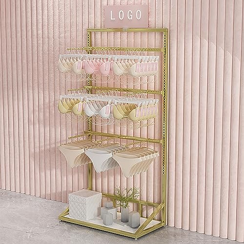 DONGGANSHI Gewerblicher Kleiderständer, Dessous-Ausstellungsständer für den Einzelhandel, Dessous-Ladenregal, Bodenlagerregale für Unterwäschegeschäfte, Sockengeschäfte,Gold