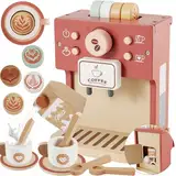 BUYGER Kinderküche Zubehör Holz Kaffeemaschine Kinder Spielzeug, Kaffeeservice Rollenspiel, Holzspielzeug Geschenk für Kinder Jungen Mädchen