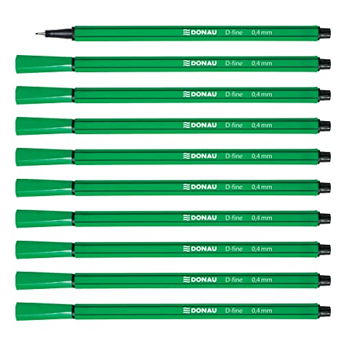 OFFICER PRODUCTS DONAU D-FINE Fineliner 0,4 mm/ 10er Pack/Farbe: Grün/Filzstifte/Metallgefasste Spitze/für Erwachsene und Kinder Schule Büro Homeoffice/Geruchlos Ungiftig