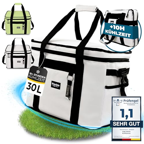 five dots Kühltasche faltbar 30l zum Einkaufen & Picknick [grau]- Kühltasche Auto als Thermotasche & Picknicktasche Auto - Mehr Organisation mit Kühltasche Gross - Lunch Tasche & Mini Kühlbox