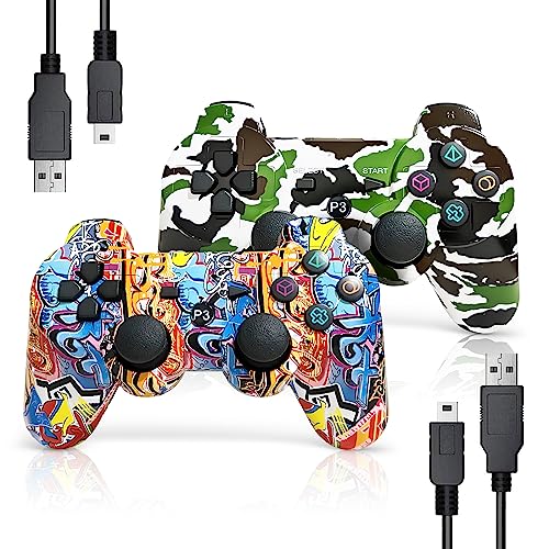 AUFGLO Gaming Controller für PS3, Wireless Move/Motion Controller Gamepad mit verbessertem Joystick Kompatibel mit Play Station - 3 (Graffiti + Camouflage)