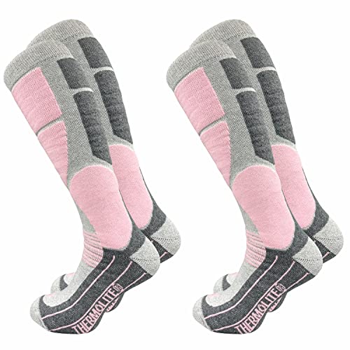 GAWILO 2 Paar Damen THERMOLITE® Skisocken – Snowboardsocken – Funktionssocken mit Spezialpolsterung (35-38, hellgrau)