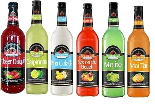 6 Flaschen Nordbrand Cocktail Mix a 0,7 L 15% vol. aus 6 Sorten Mai Tai, Sex on the Beach, Caipirinha, Pina Colada, Mojito,Erdbeer Daiquiri