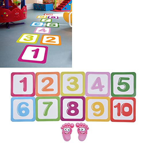 12 Stück Zahlen-Hopscotch-Spiel Bodenaufkleber, DIY Digitale Kreative Bodenaufkleber Lustige Bunte Hopscotch-Aufkleber Korridor-Dekoration für Kinderzimmer, Klassenzimmer, Spielzimmer, Kindergarten