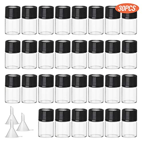 Hyber&Cara 30er-Pack 2ml Mini Glasflaschen Transparente Kleinen Fläschchen Probenflaschen Glas mit Schraubverschluss, Bonus 3 Trichter